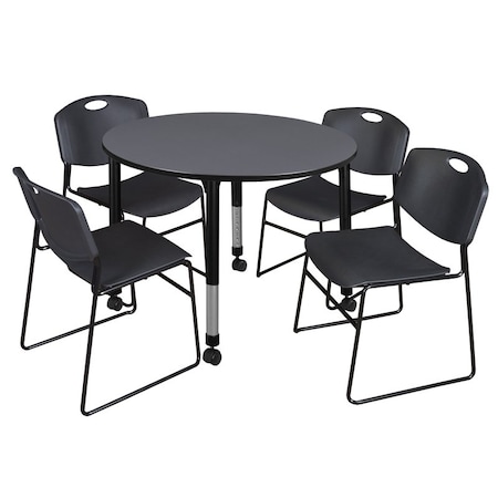 Regency Tables > Height Adjustable > Round Mobile Table & Chair Sets, 48 W, 48 L, 23-34 H, Grey TB48RNDGYAPCBK44BK